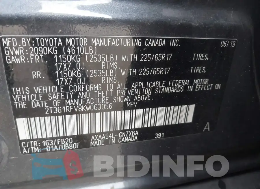 2T3G1RFV8KW063056 Photo# 9