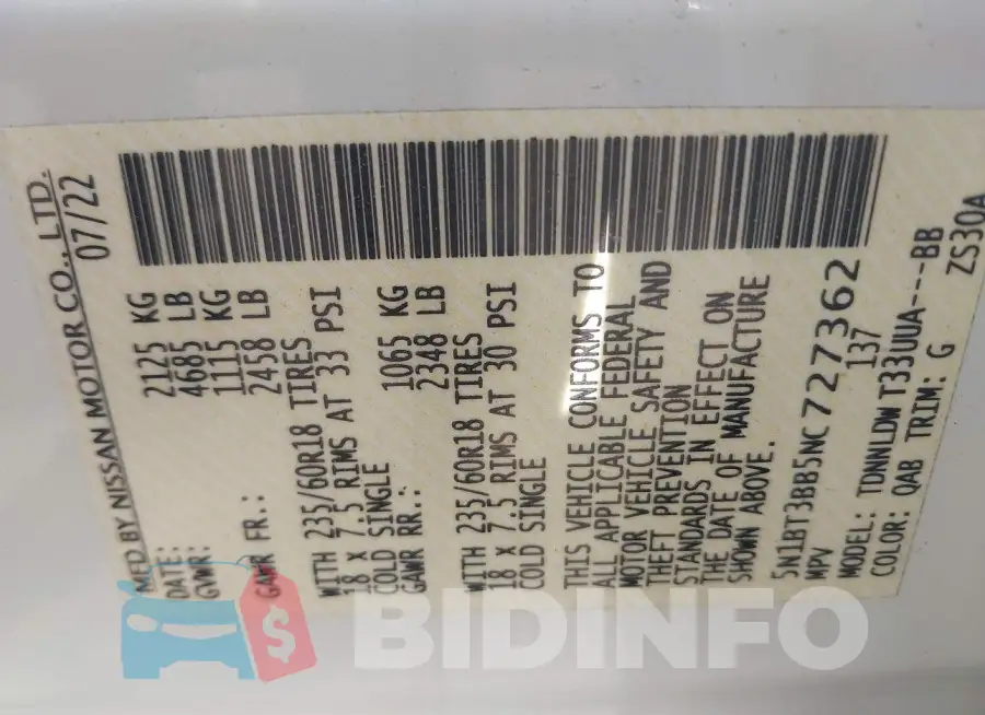 5N1BT3BB5NC727362 Photo# 9