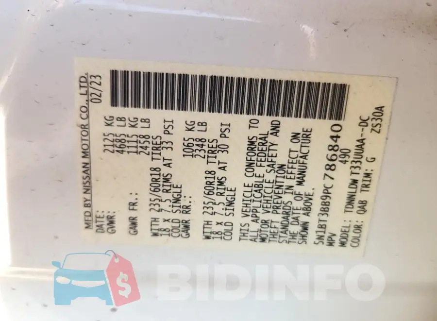 5N1BT3BB9PC786840 Photo# 8