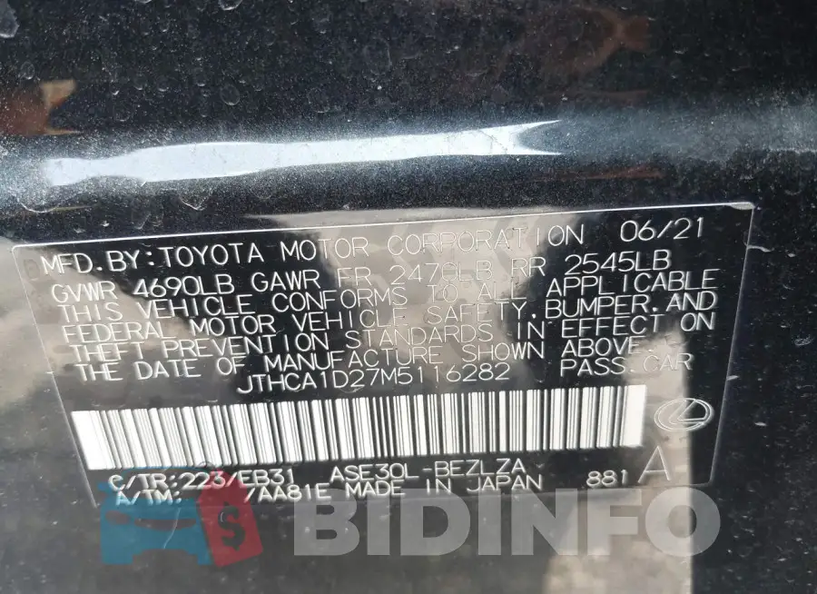 JTHCA1D27M5116282 Photo# 9