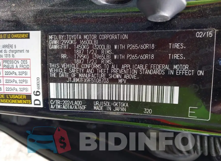 JTJBM7FX9F5108703 Photo# 9