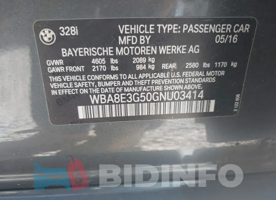 WBA8E3G50GNU03414 Photo# 9