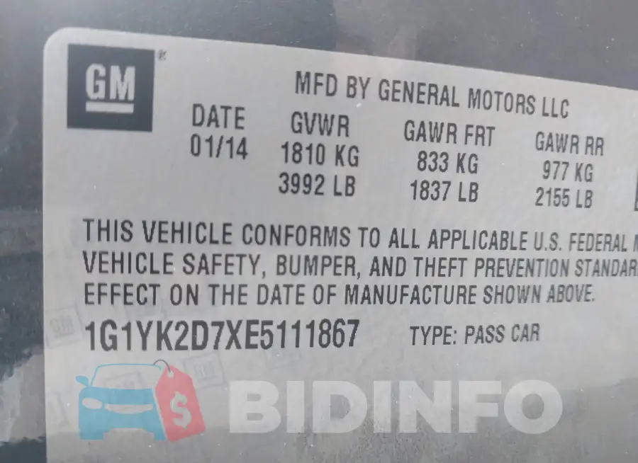 1G1YK2D7XE5111867 Photo# 9