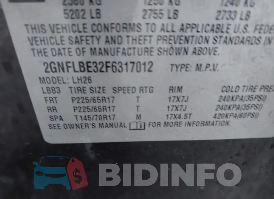 2GNFLBE32F6317012 Photo# 9