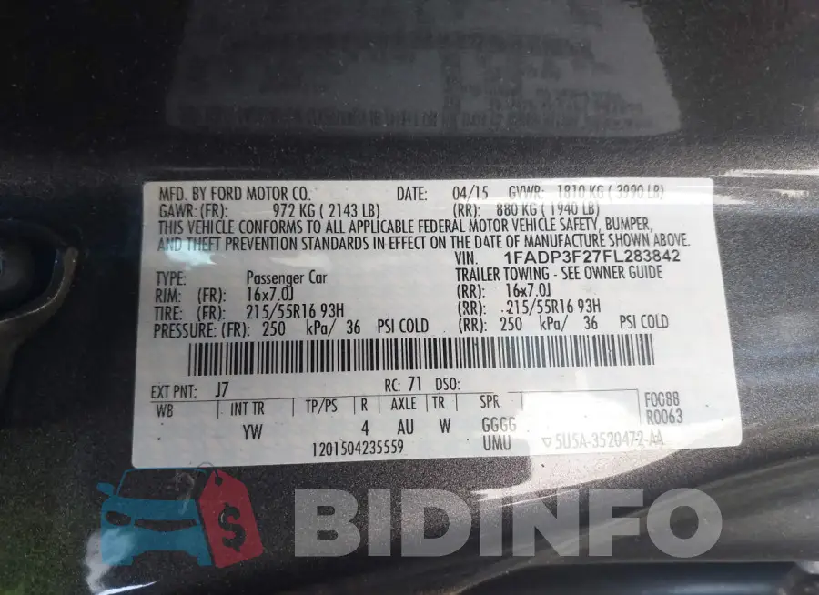 1FADP3F27FL283842 Photo# 9