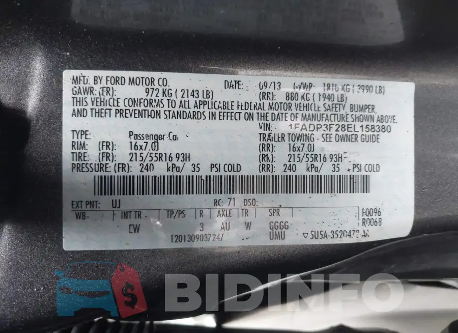 1FADP3F28EL158380 Photo# 9
