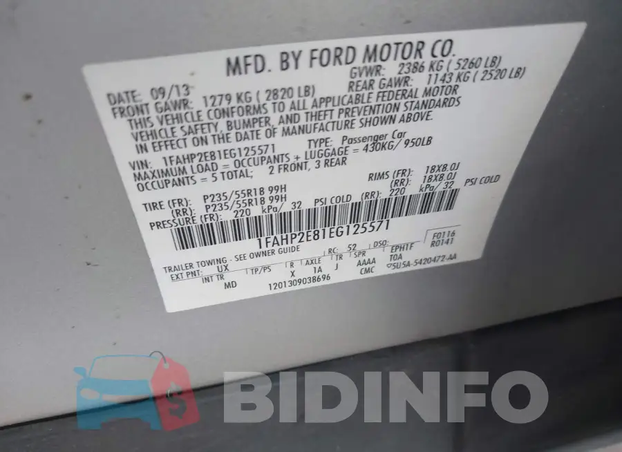 1FAHP2E81EG125571 Photo# 9
