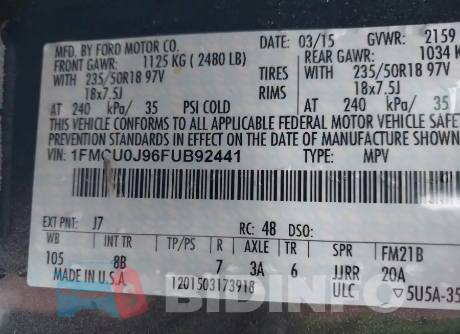 1FMCU0J96FUB92441 Photo# 9