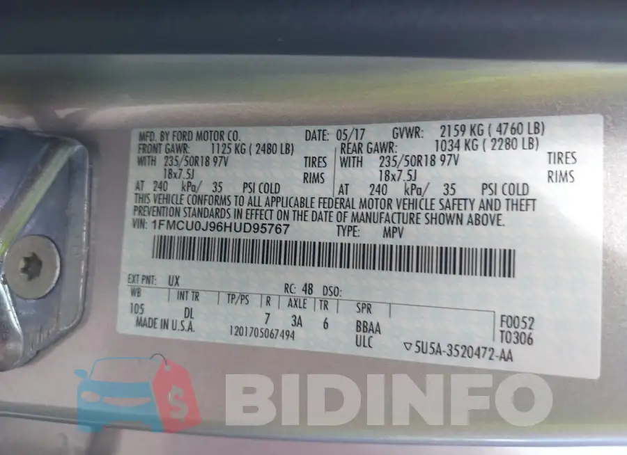 1FMCU0J96HUD95767 Photo# 9