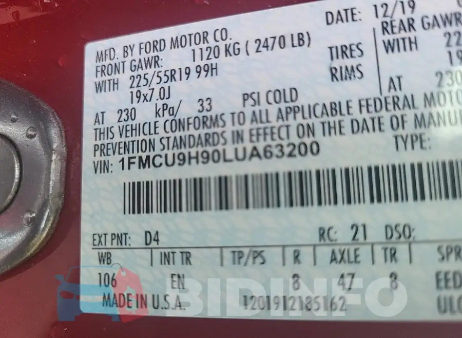 1FMCU9H90LUA63200 Photo# 18