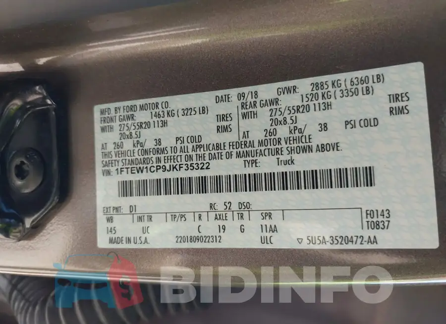 1FTEW1CP9JKF35322 Photo# 9