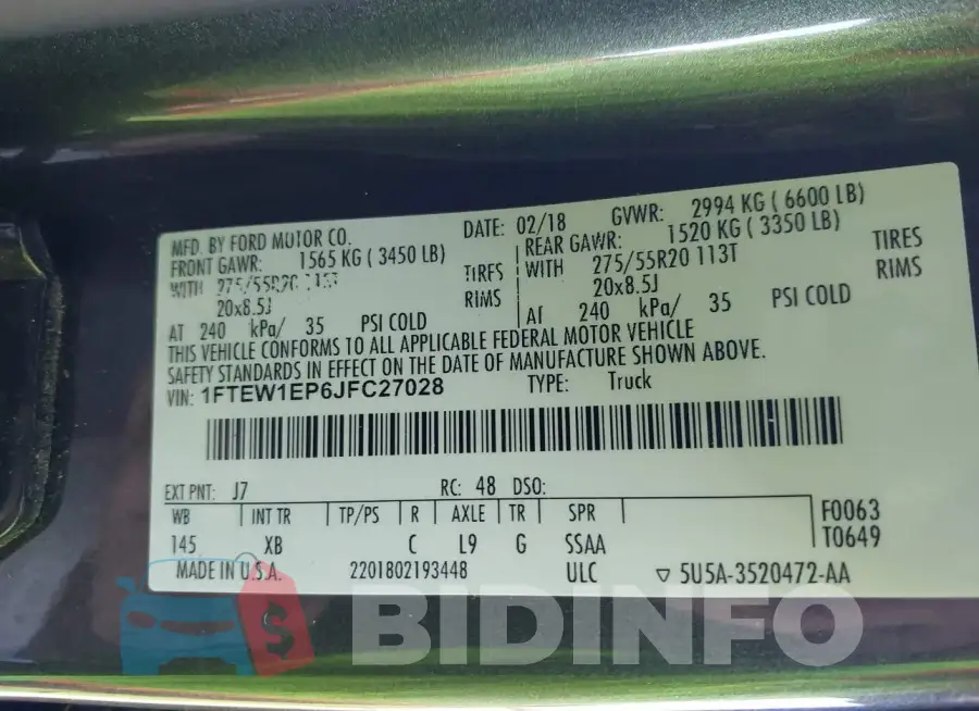 1FTEW1EP6JFC27028 Photo# 9