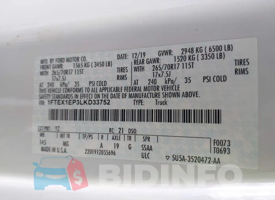 1FTEX1EP3LKD33752 Photo# 9