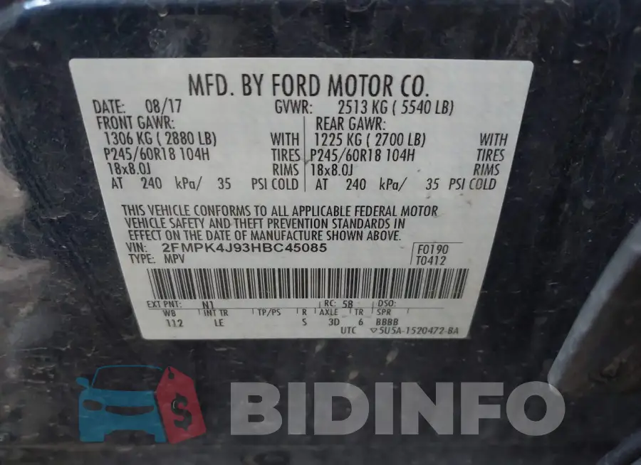2FMPK4J93HBC45085 Photo# 9