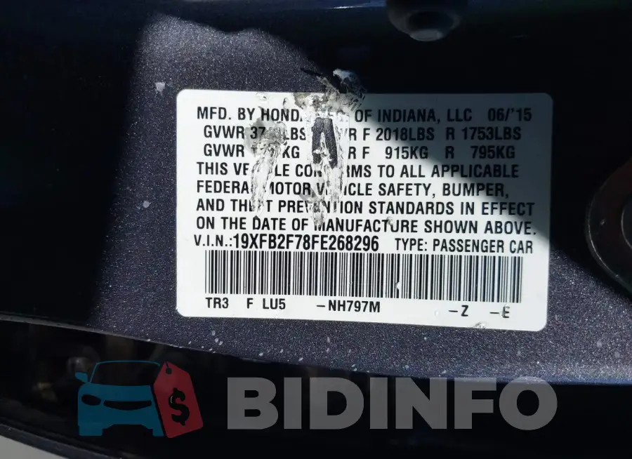 19XFB2F78FE268296 Photo# 9