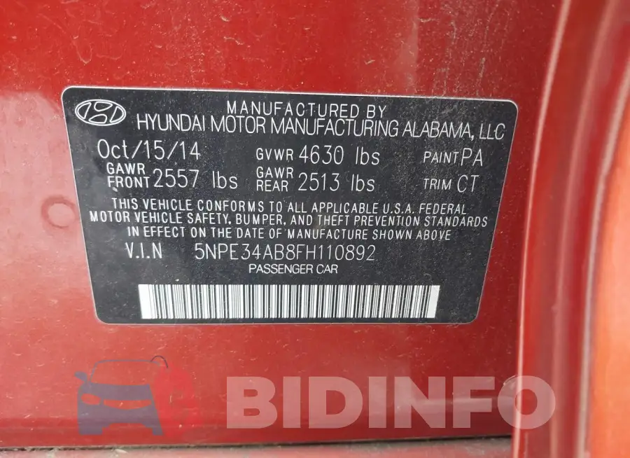 5NPE34AB8FH110892 Photo# 9