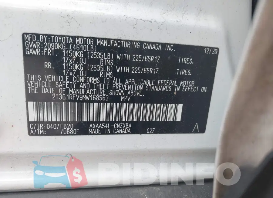 2T3G1RFV9MW168563 Photo# 9