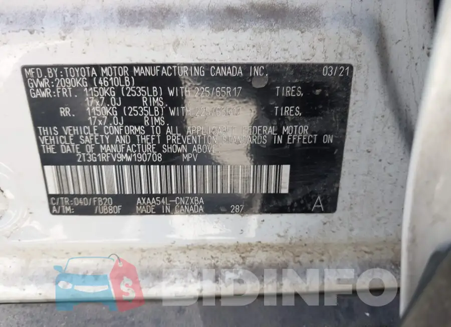 2T3G1RFV9MW190708 Photo# 9