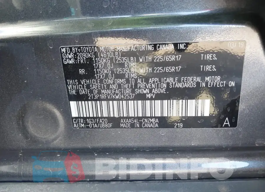 2T3P1RFV7KW042537 Photo# 9