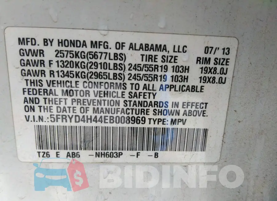 5FRYD4H44EB008969 Photo# 9