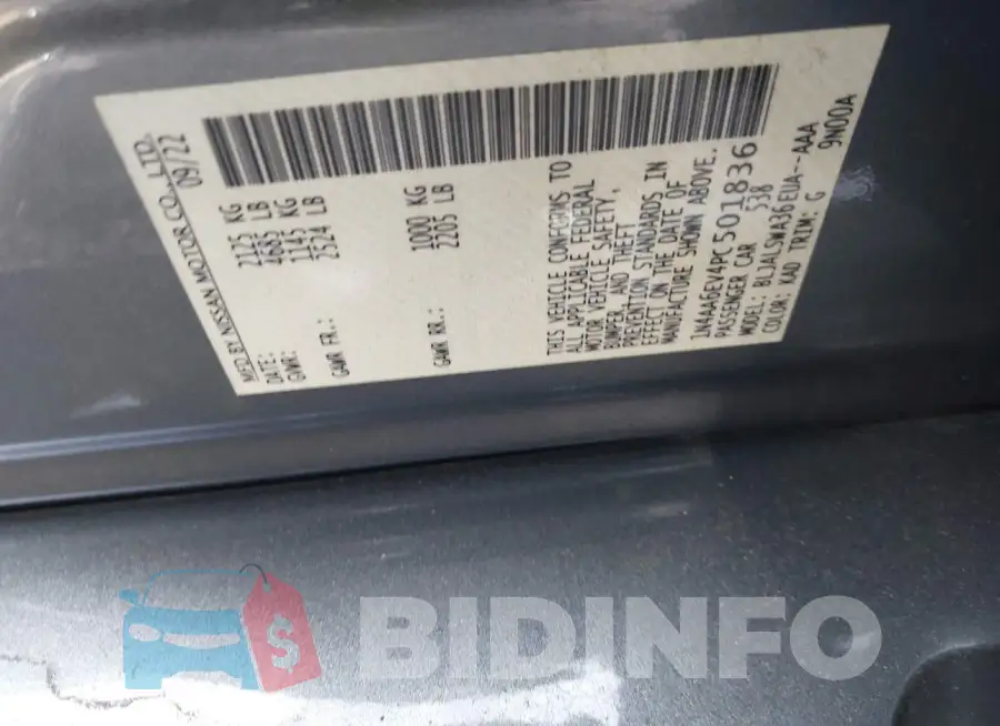 1N4AA6EV4PC501836 Photo# 9