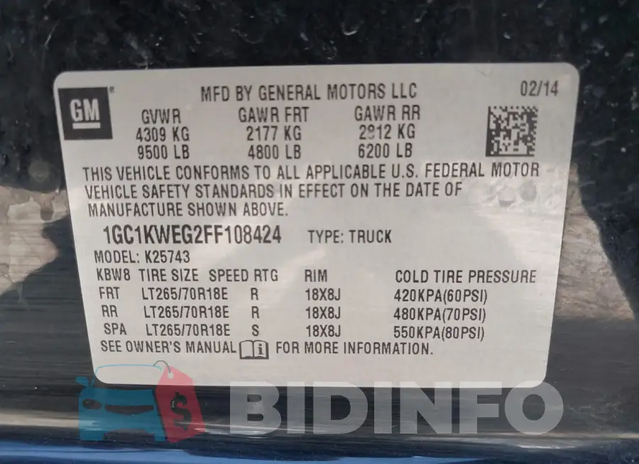 1GC1KWEG2FF108424 Photo# 9
