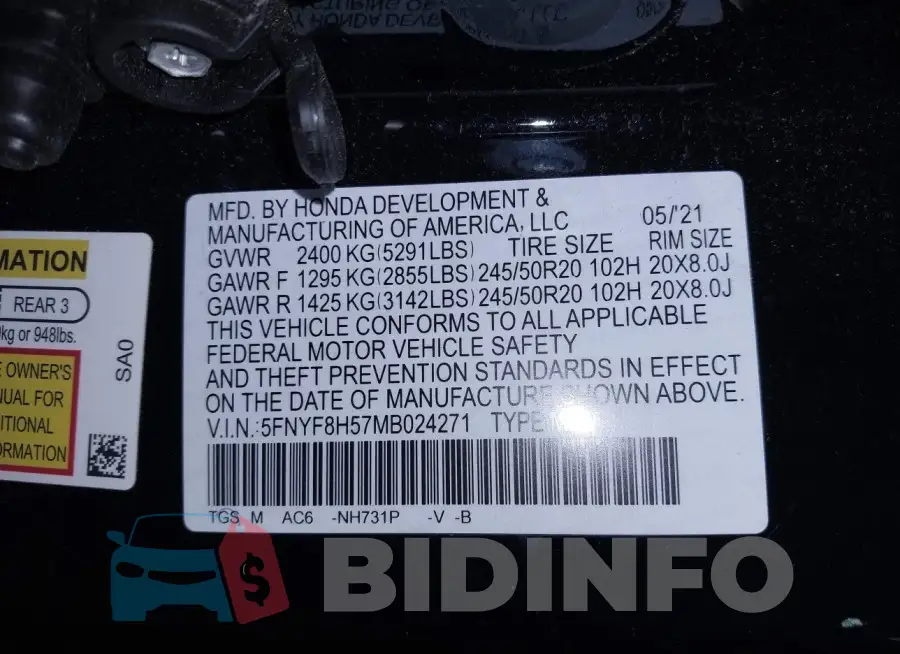 5FNYF8H57MB024271 Photo# 16