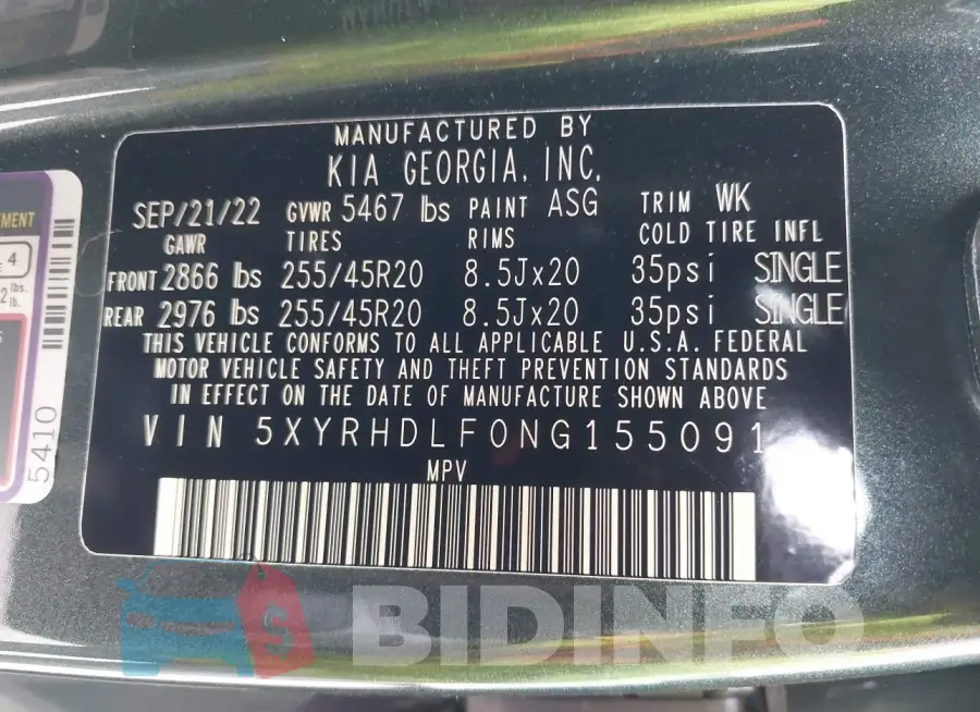 5XYRHDLF0NG155091 Photo# 9