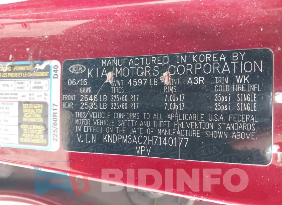 KNDPM3AC2H7140177 Photo# 9
