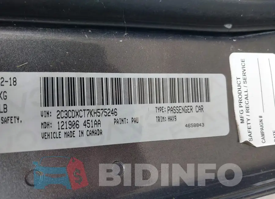 2C3CDXCT7KH575246 Photo# 9