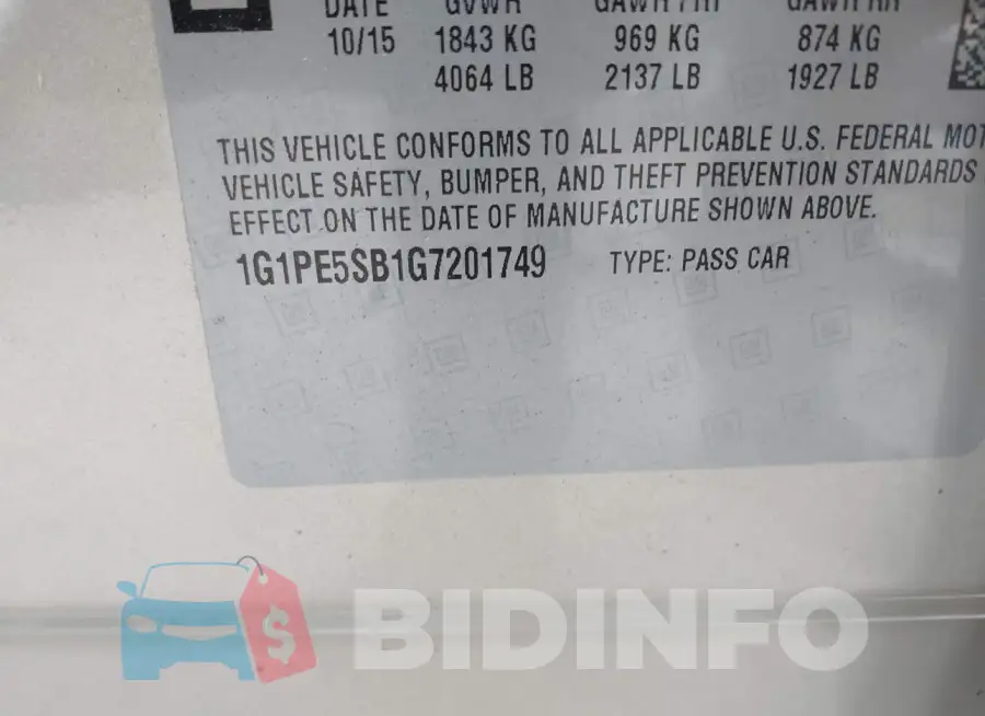 1G1PE5SB1G7201749 Photo# 9