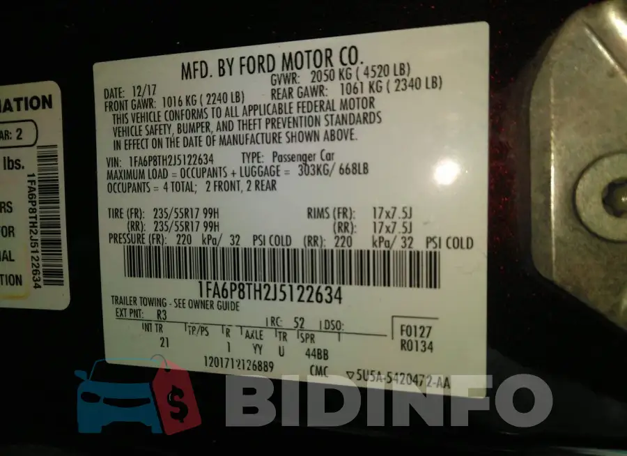 1FA6P8TH2J5122634 Photo# 9