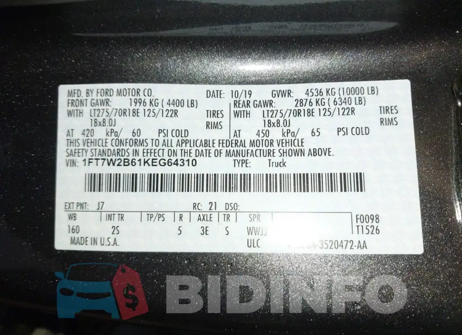 1FT7W2B61KEG64310 Photo# 9
