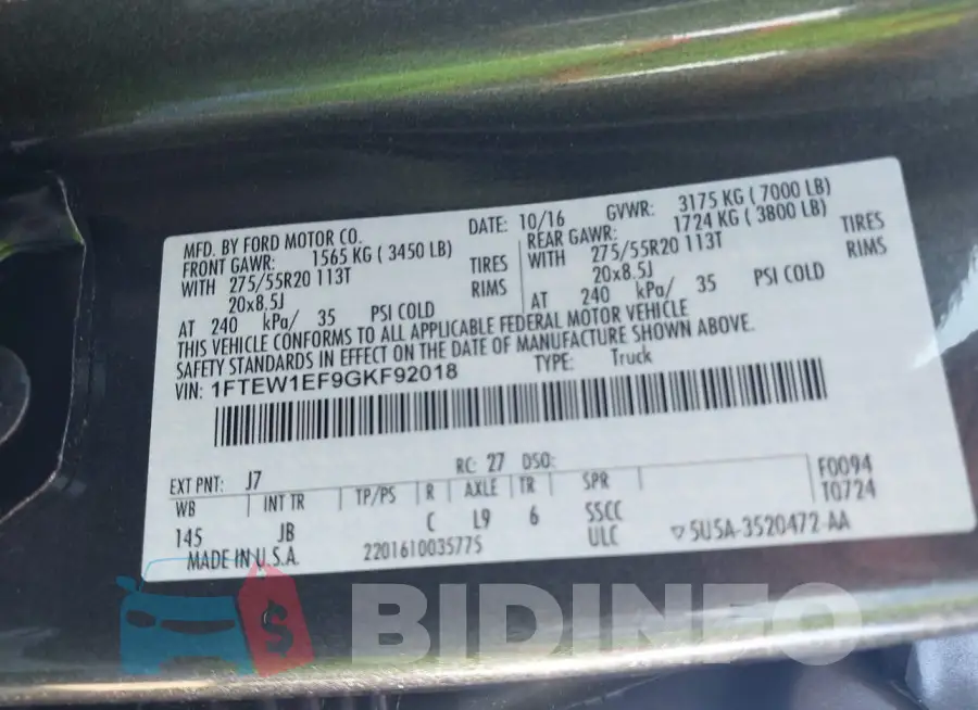 1FTEW1EF9GKF92018 Photo# 9