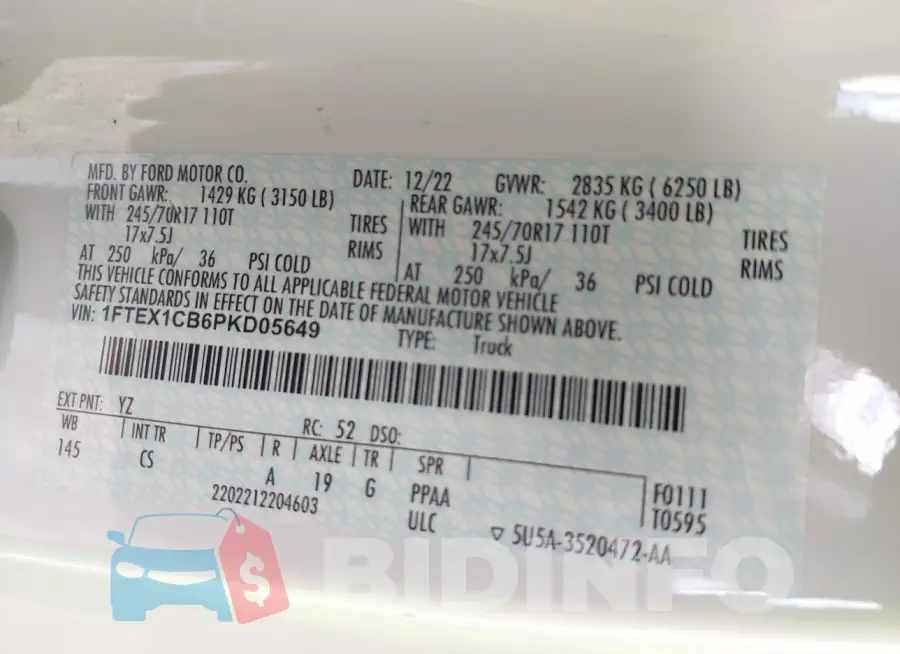 1FTEX1CB6PKD05649 Photo# 9