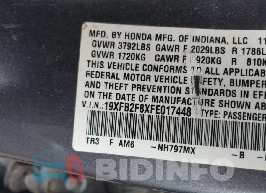 19XFB2F8XFE017448 Photo# 9