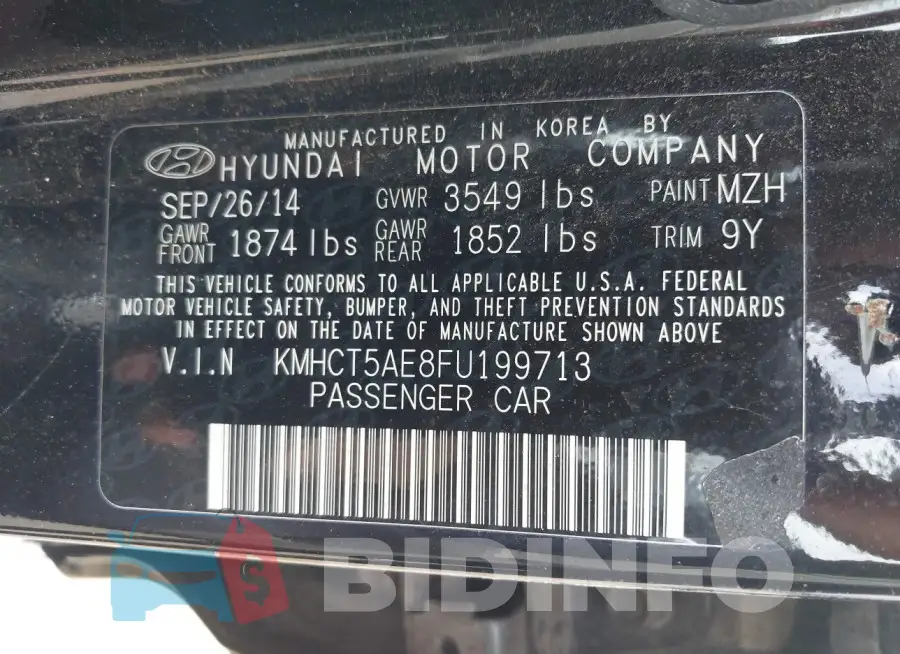 KMHCT5AE8FU199713 Photo# 9