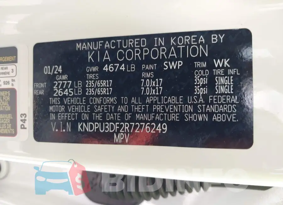 KNDPU3DF2R7276249 Photo# 9