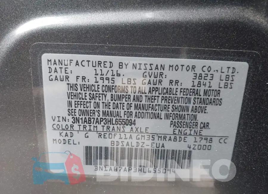 3N1AB7AP3HL655094 Photo# 9
