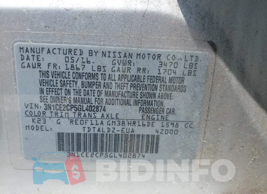 3N1CE2CP5GL402874 Photo# 9