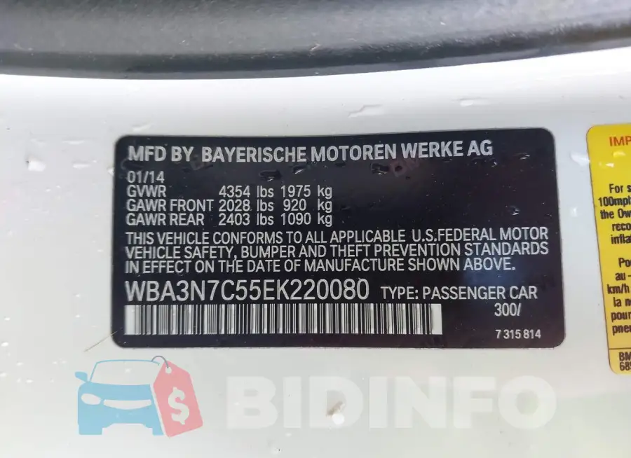 WBA3N7C55EK220080 Photo# 9