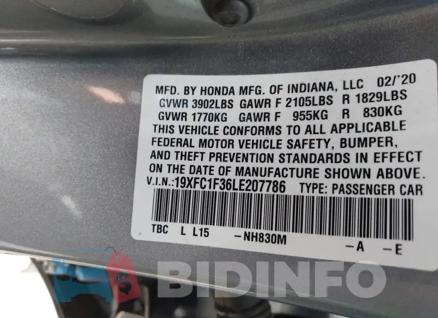 19XFC1F36LE207786 Photo# 9