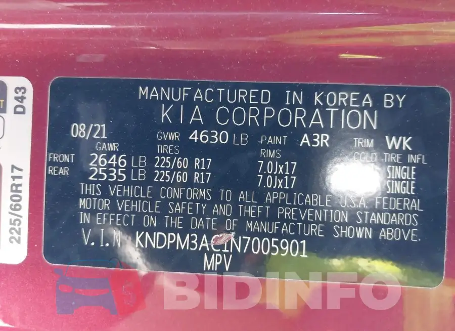 KNDPM3AC1N7005901 Photo# 9