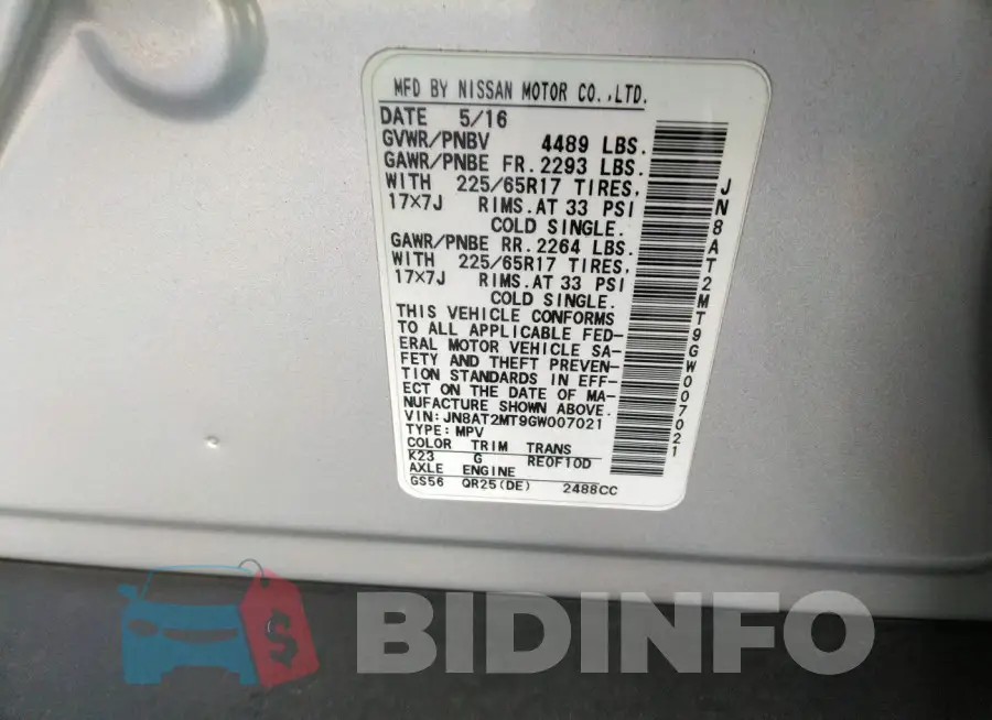JN8AT2MT9GW007021 Photo# 9