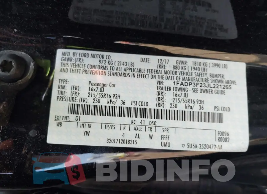 1FADP3F23JL221265 Photo# 9