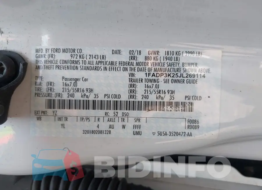 1FADP3K25JL269114 Photo# 9