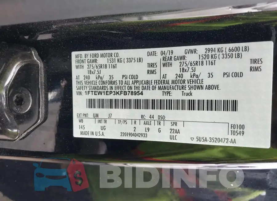 1FTEW1EP3KFB78954 Photo# 9