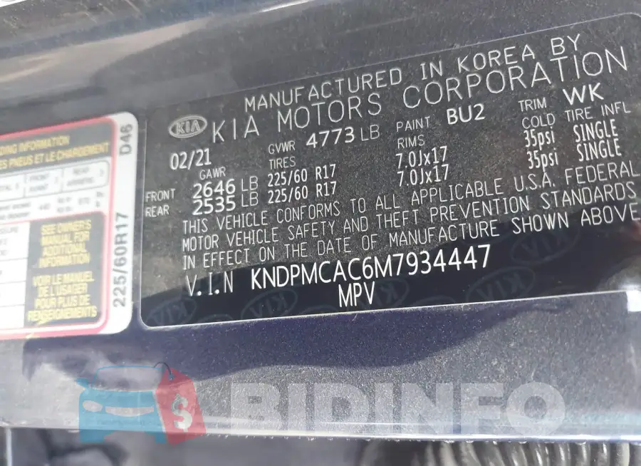 KNDPMCAC6M7934447 Photo# 9