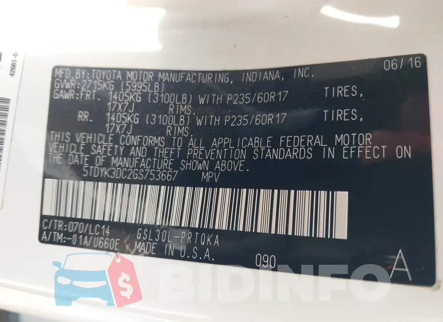 5TDYK3DC2GS753667 Photo# 9