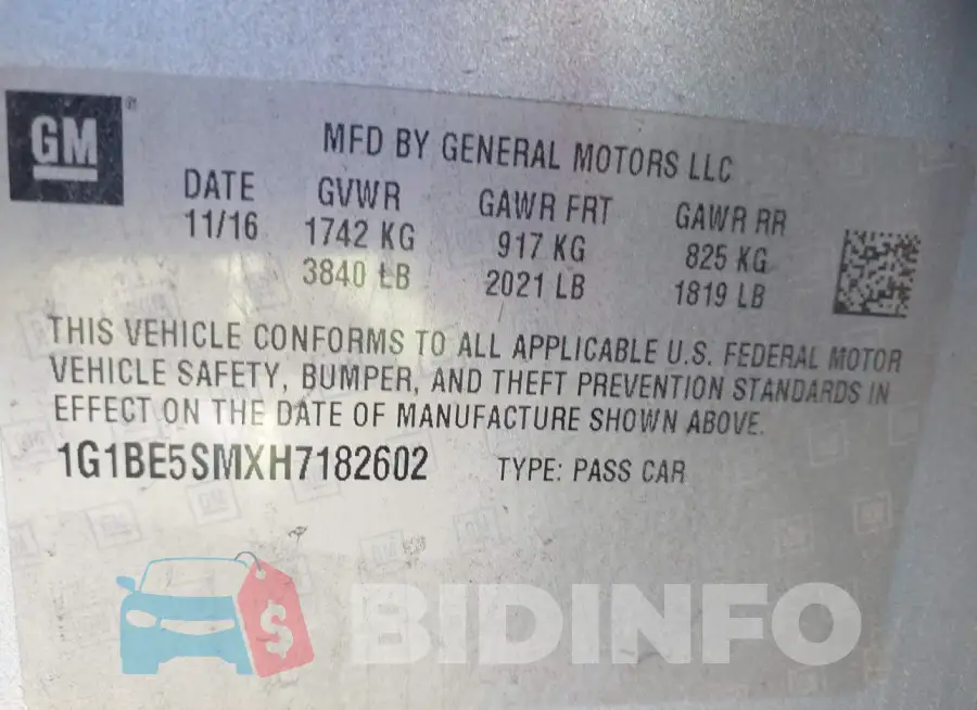 1G1BE5SMXH7182602 Photo# 9